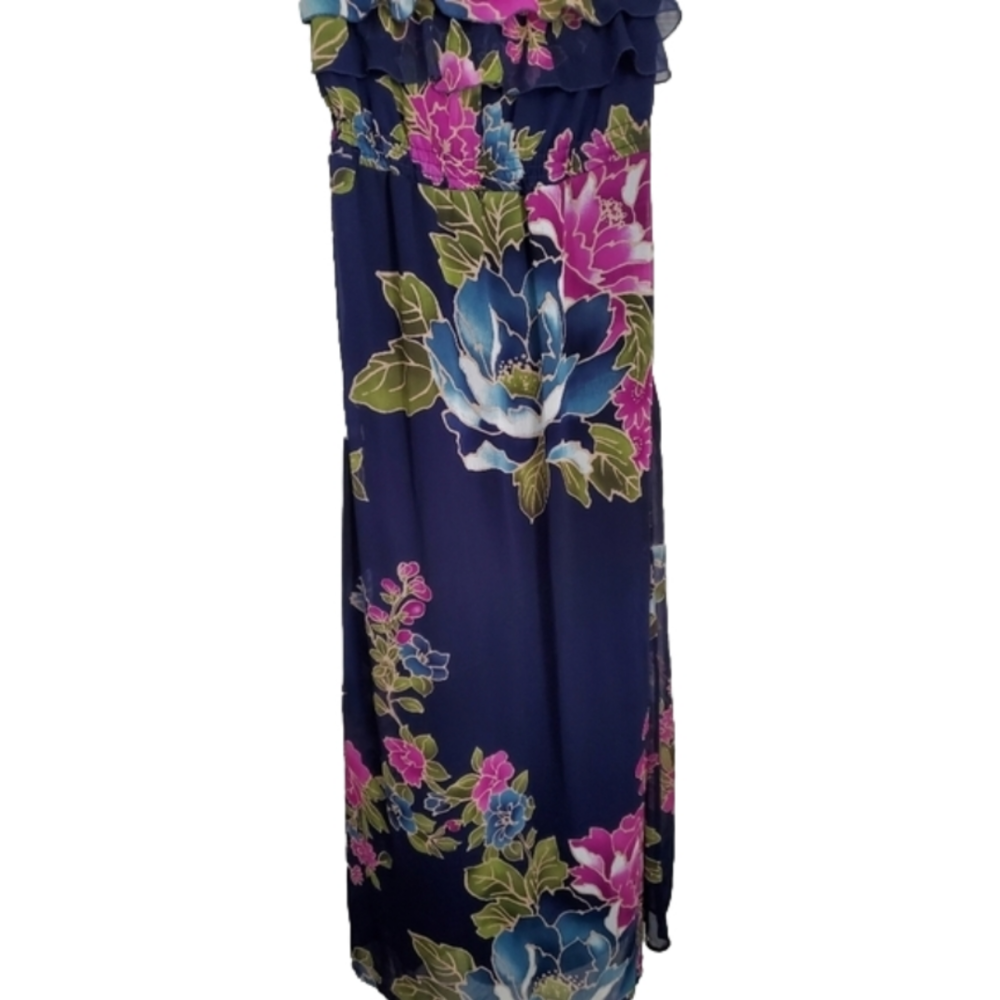 STRAPLESS Floral Maxi Dress with Cute Ruffle Top Detail
